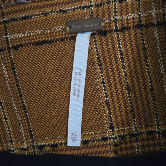 Free People Sporty Girl Uptown Blazer Caramel Brown Plaid Long Lines Size XS - Picture 11 of 12
